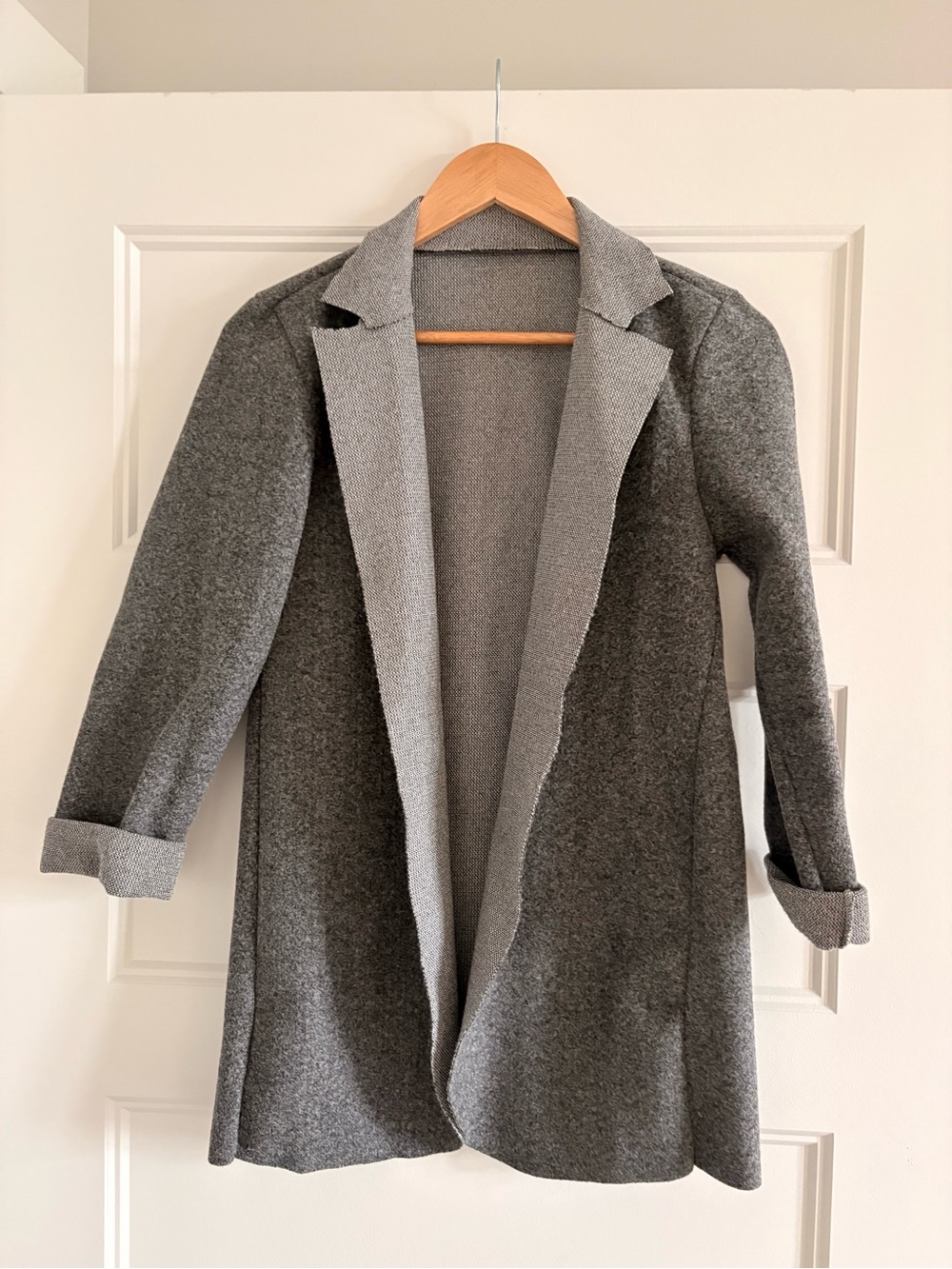 Grey Open-Front Women's Sweater Coat